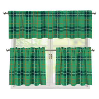 St. Patrick's Day Tartan Pattern Print 3 Piece Kitchen Curtains