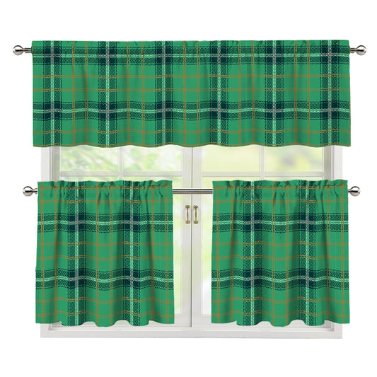 St. Patrick's Day Tartan Pattern Print 3 Piece Kitchen Curtains