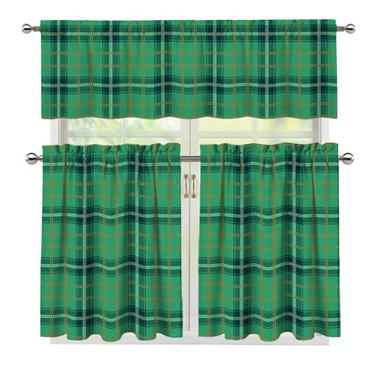 St. Patrick's Day Tartan Pattern Print 3 Piece Kitchen Curtains