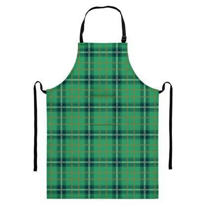 St. Patrick's Day Tartan Pattern Print Bib Apron With Pocket