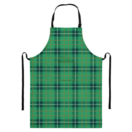 St. Patrick's Day Tartan Pattern Print Bib Apron With Pocket