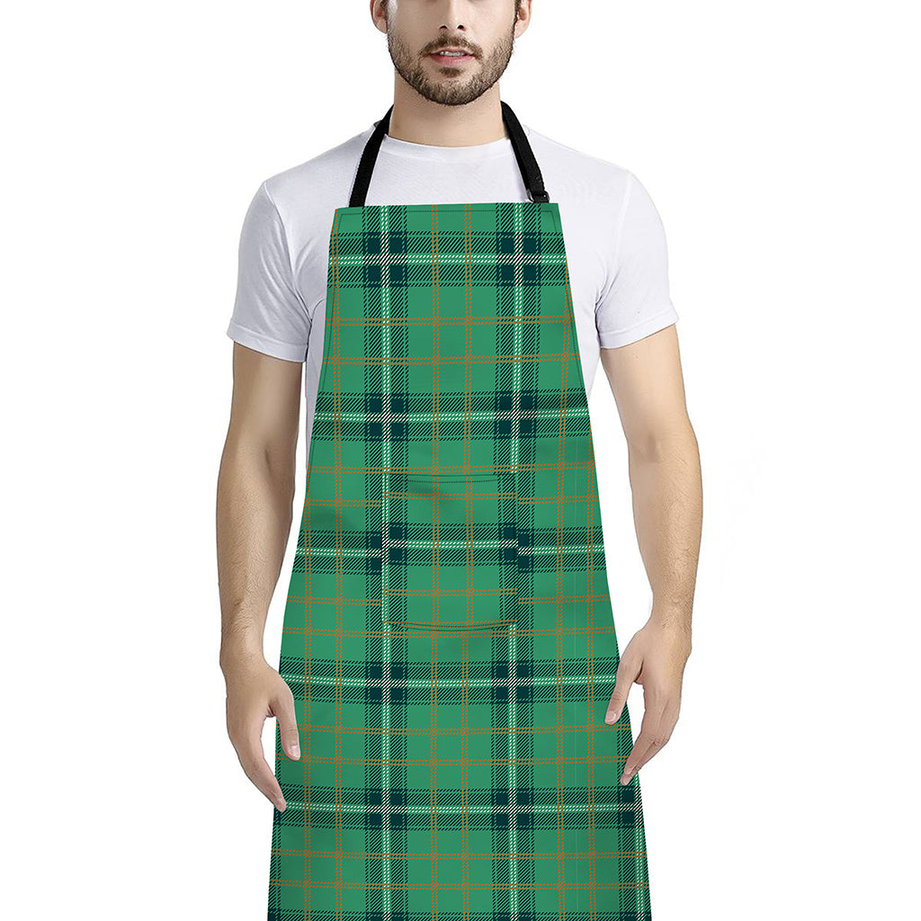 St. Patrick's Day Tartan Pattern Print Bib Apron With Pocket