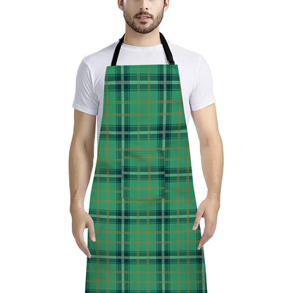 St. Patrick's Day Tartan Pattern Print Bib Apron With Pocket