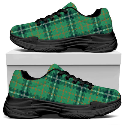 St. Patrick's Day Tartan Pattern Print Black Chunky Shoes