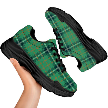 St. Patrick's Day Tartan Pattern Print Black Chunky Shoes