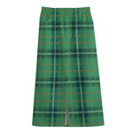 St. Patrick's Day Tartan Pattern Print Cotton Front Slit Maxi Skirt