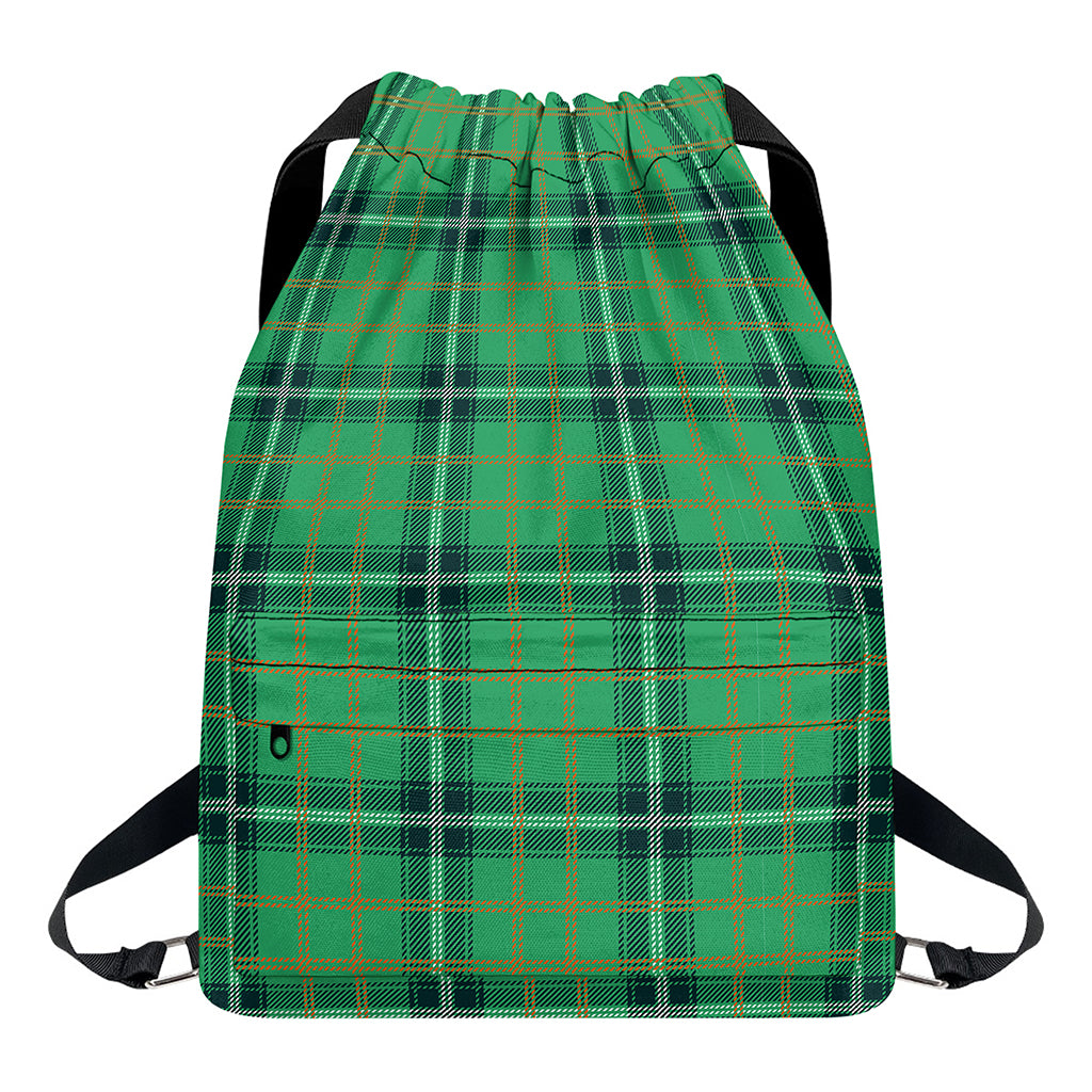 St. Patrick's Day Tartan Pattern Print Drawstring Backpack