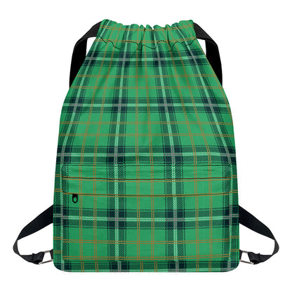 St. Patrick's Day Tartan Pattern Print Drawstring Backpack