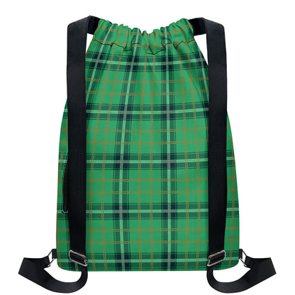 St. Patrick's Day Tartan Pattern Print Drawstring Backpack