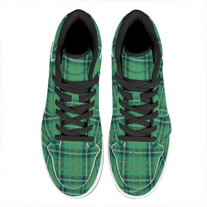 St. Patrick's Day Tartan Pattern Print High Top Leather Sneakers