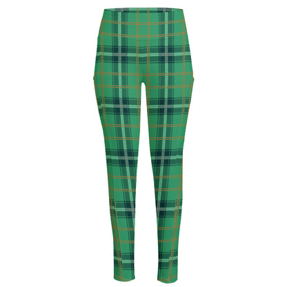 St. Patrick's Day Tartan Pattern Print High-Waisted Pocket Leggings