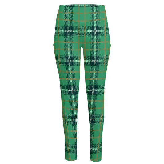 St. Patrick's Day Tartan Pattern Print High-Waisted Pocket Leggings