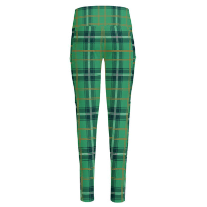 St. Patrick's Day Tartan Pattern Print High-Waisted Pocket Leggings