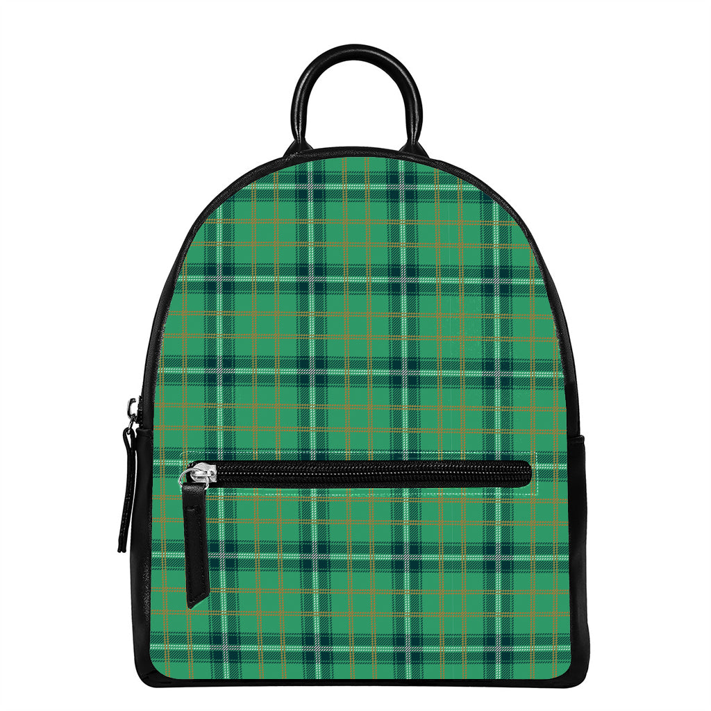 St. Patrick's Day Tartan Pattern Print Leather Backpack