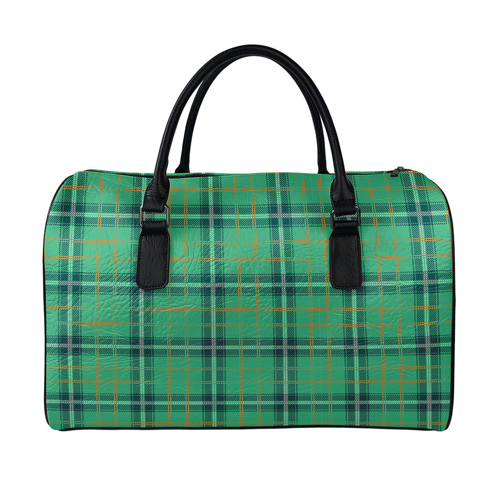 St. Patrick's Day Tartan Pattern Print Leather Duffle Bag
