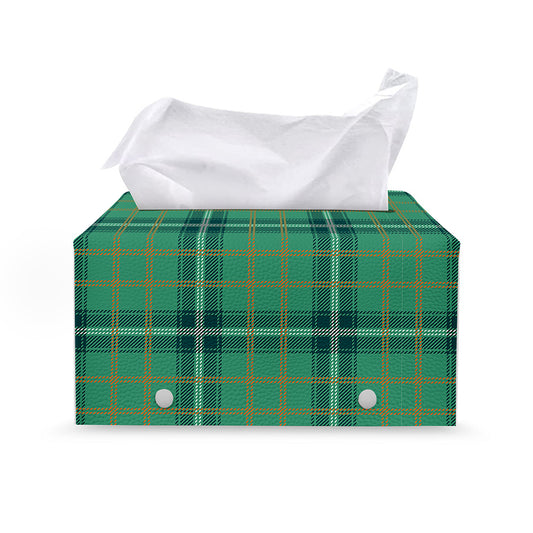 St. Patrick's Day Tartan Pattern Print Leather Tissue Box Cover