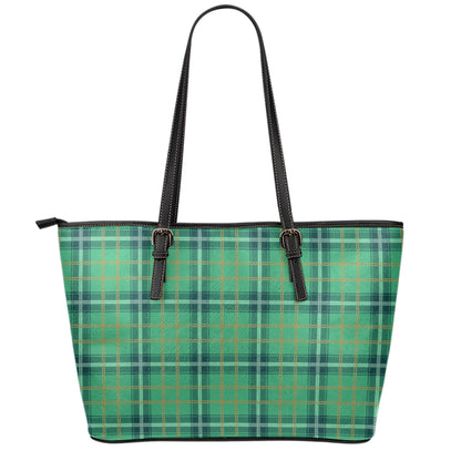 St. Patrick's Day Tartan Pattern Print Leather Tote Bag