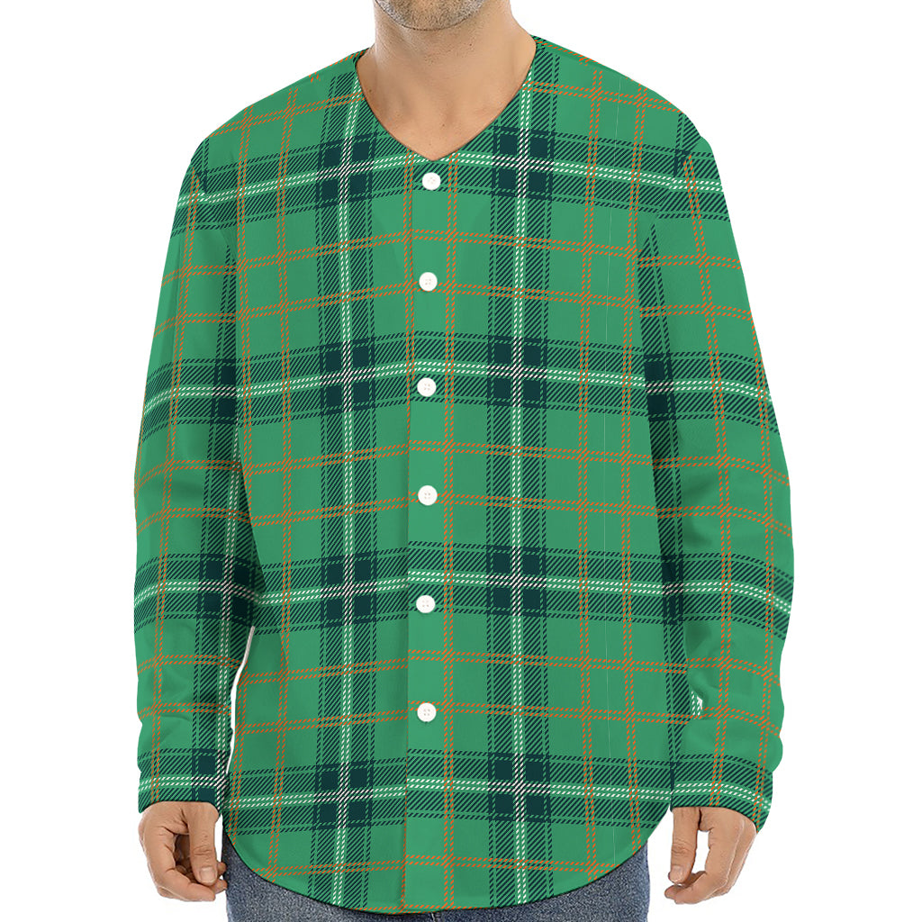 St. Patrick's Day Tartan Pattern Print Long Sleeve Baseball Jersey