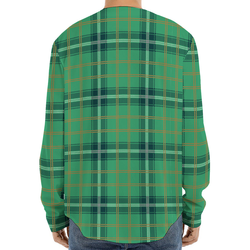 St. Patrick's Day Tartan Pattern Print Long Sleeve Baseball Jersey