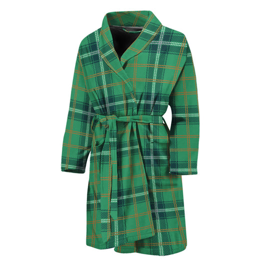 St. Patrick's Day Tartan Pattern Print Men's Bathrobe