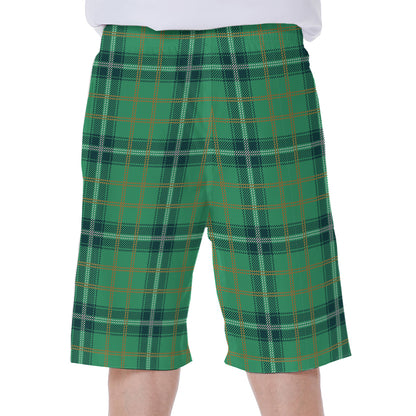 St. Patrick's Day Tartan Pattern Print Men's Beach Shorts