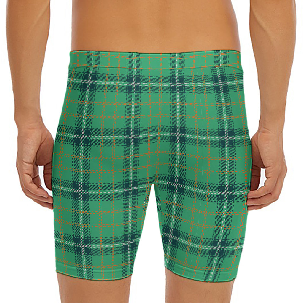 St. Patrick's Day Tartan Pattern Print Men's Long Boxer Briefs
