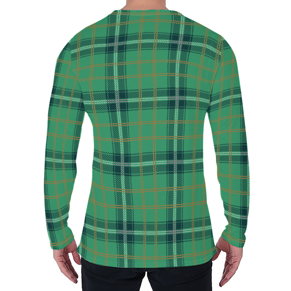 St. Patrick's Day Tartan Pattern Print Men's Long Sleeve T-Shirt