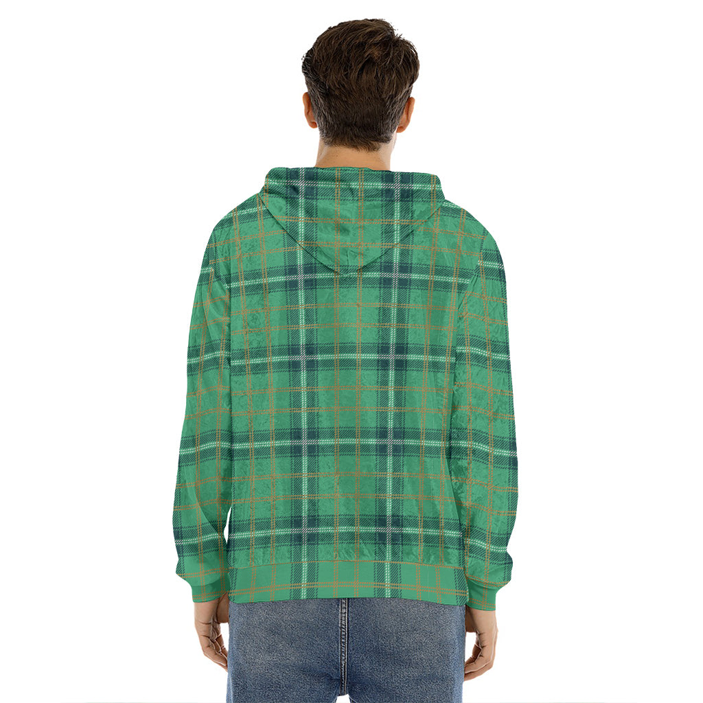 St. Patrick's Day Tartan Pattern Print Men's Velvet Pullover Hoodie