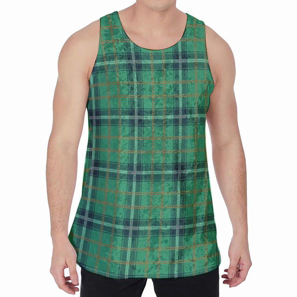 St. Patrick's Day Tartan Pattern Print Men's Velvet Tank Top
