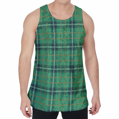 St. Patrick's Day Tartan Pattern Print Men's Velvet Tank Top
