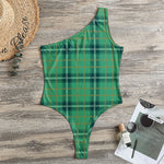 St. Patrick's Day Tartan Pattern Print One Shoulder Bodysuit