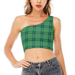St. Patrick's Day Tartan Pattern Print One Shoulder Crop Top