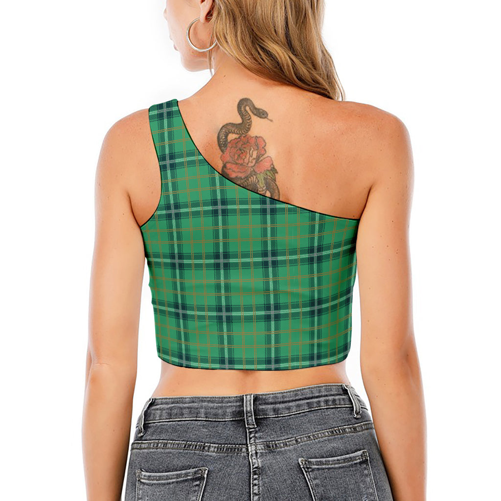 St. Patrick's Day Tartan Pattern Print One Shoulder Crop Top