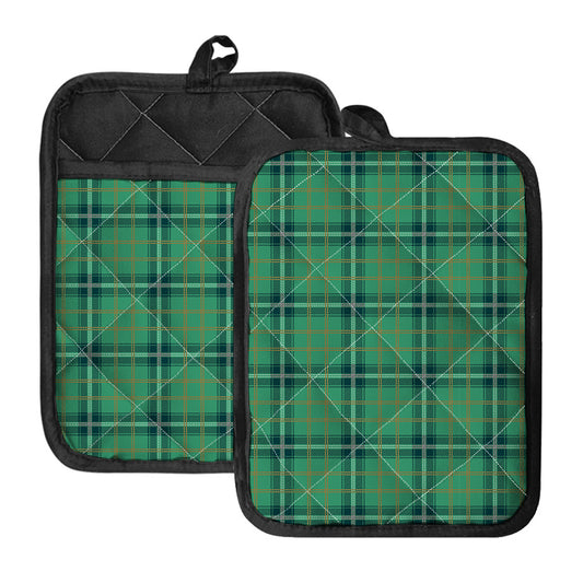 St. Patrick's Day Tartan Pattern Print Pot Holders With Pocket