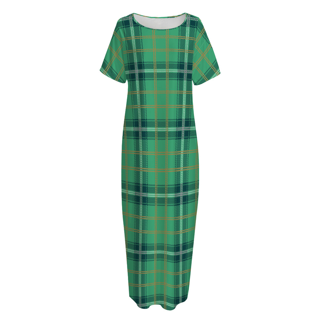 St. Patrick's Day Tartan Pattern Print Short Sleeve Long Nightdress