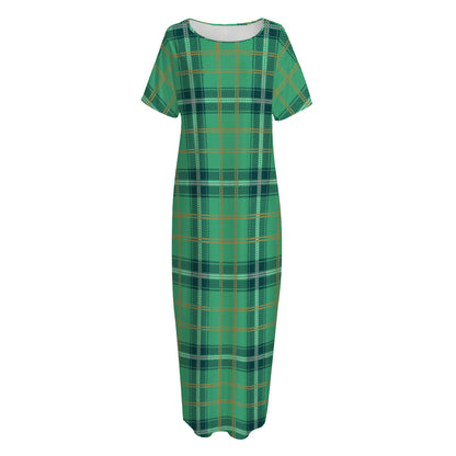 St. Patrick's Day Tartan Pattern Print Short Sleeve Long Nightdress