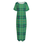 St. Patrick's Day Tartan Pattern Print Short Sleeve Long Nightdress