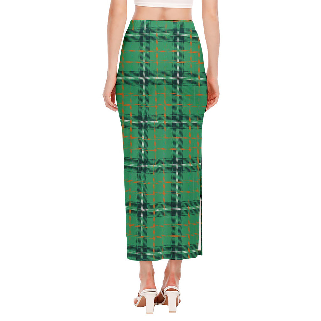 St. Patrick's Day Tartan Pattern Print Side Slit Maxi Skirt