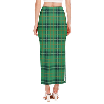 St. Patrick's Day Tartan Pattern Print Side Slit Maxi Skirt