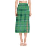 St. Patrick's Day Tartan Pattern Print Side Slit Midi Skirt