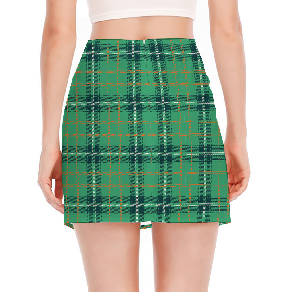 St. Patrick's Day Tartan Pattern Print Side Slit Mini Skirt