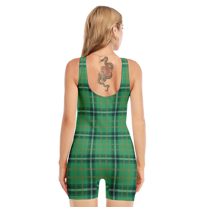 St. Patrick's Day Tartan Pattern Print Sleeveless One Piece Swimsuit