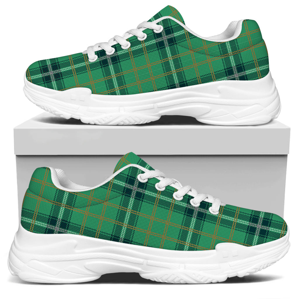 St. Patrick's Day Tartan Pattern Print White Chunky Shoes
