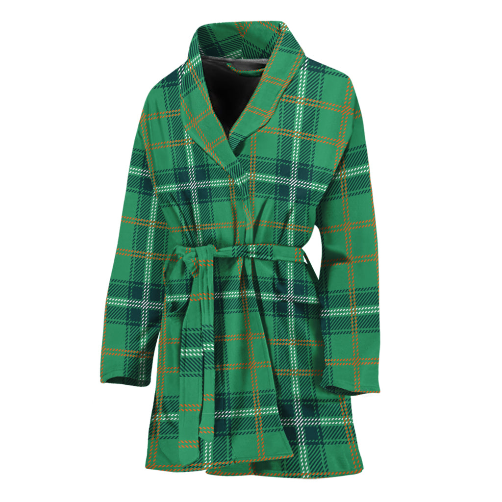 St. Patrick's Day Tartan Pattern Print Women's Bathrobe