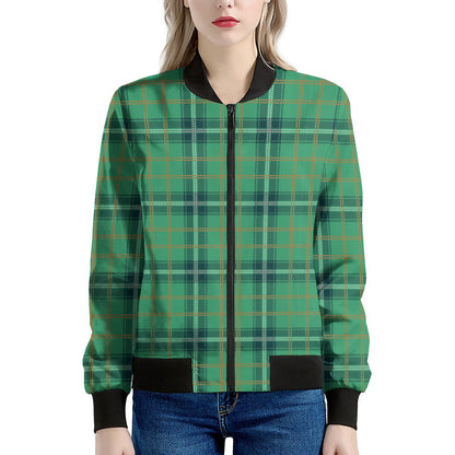 St. Patrick's Day Tartan Pattern Print Women's Bomber Jacket