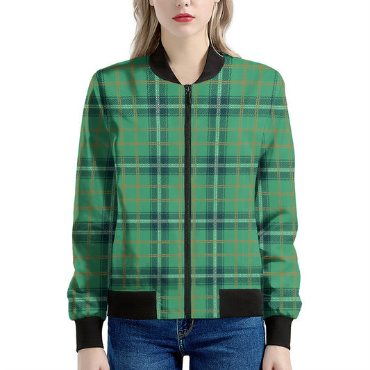 St. Patrick's Day Tartan Pattern Print Women's Bomber Jacket