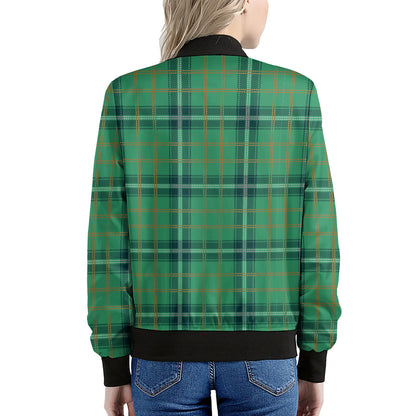 St. Patrick's Day Tartan Pattern Print Women's Bomber Jacket