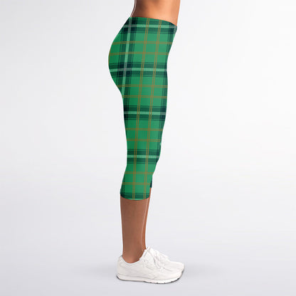 St. Patrick's Day Tartan Pattern Print Women's Capri Leggings