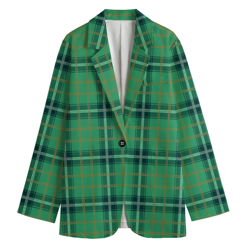 St. Patrick's Day Tartan Pattern Print Women's Cotton Blazer