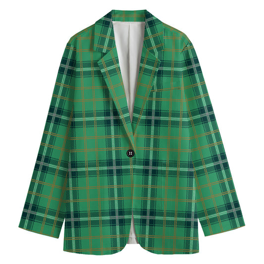 St. Patrick's Day Tartan Pattern Print Women's Cotton Blazer